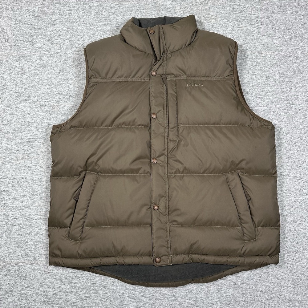 LL Bean Vest Mens XL Green Goose Down Full Zip Puffer Outdoor Hiking Camping